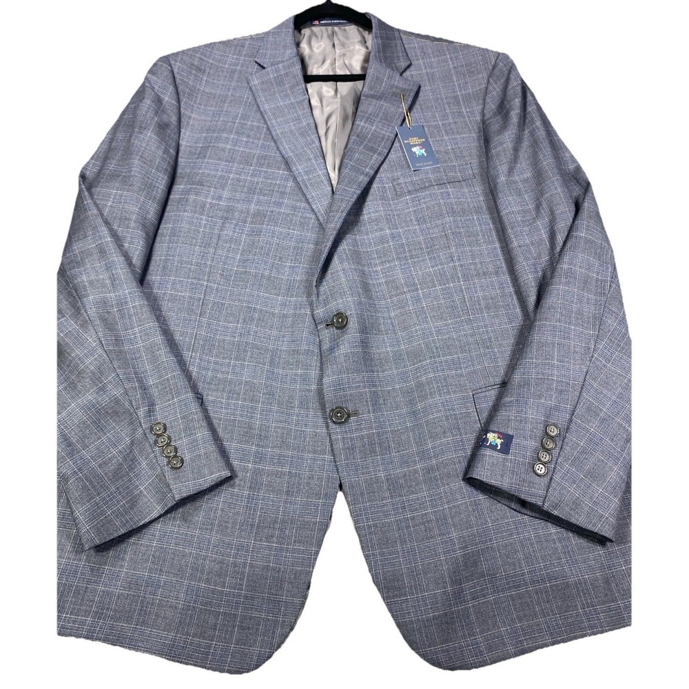 VTG Hart Schaffner Marx Sport Coat Sz 54L Blue Windowpane Wool Blazer Jacket NOS